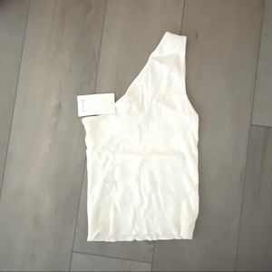 White ribbed one shoulder asymmetrical top